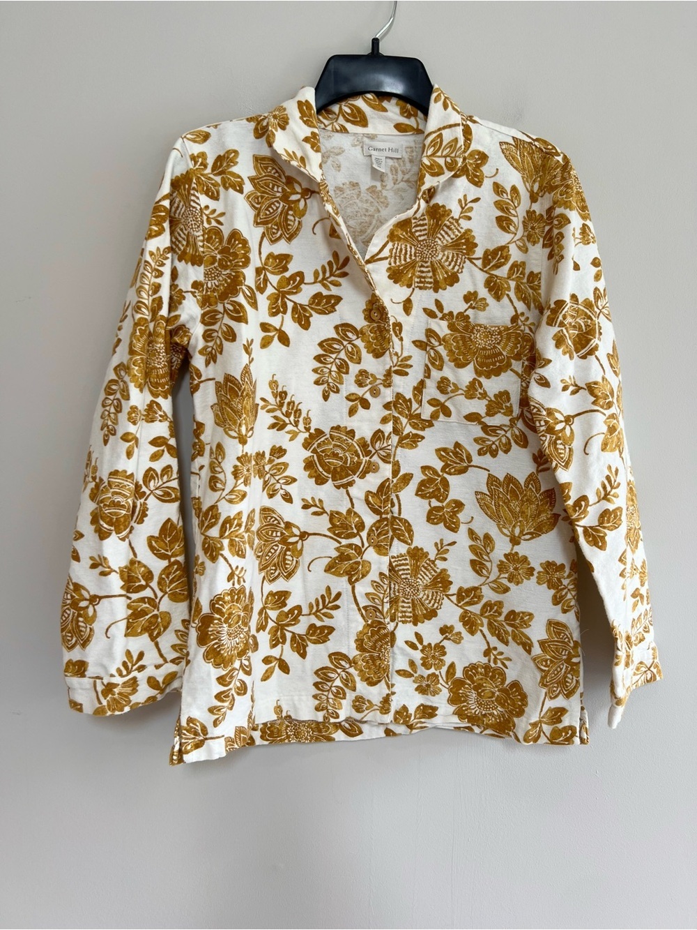 Garnet Hill Organic-Cotton Heritage Flannel 2-Pc Long Pajama Set, Gold/White, XS - Picture 3 of 14